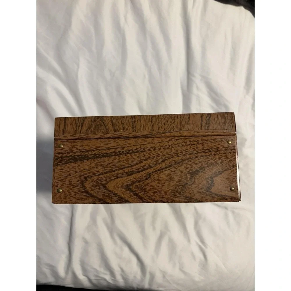 Ballonoff Porta File Check Storage Box Faux Wood Grain‎ Brown Metal Vintage 70s